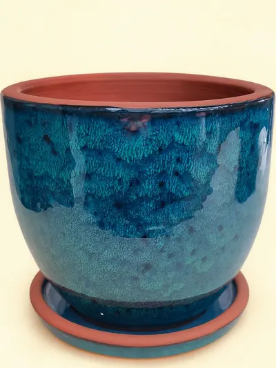 Mavi Desenli Sırlı Saksı No 6  Ø35cm -  Saksilar - Lalezar Botanik
